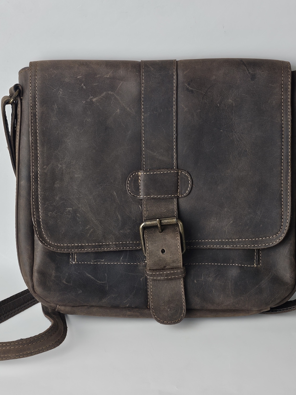Full-Grain Leather Crossbody Distressed Brown Satche Bag Solid Brass Hardware